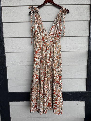 House of Harlow 1960 Rust Botanical Print Tiered Maxi Dress sz XS