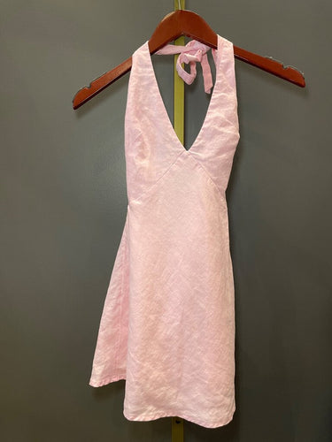 TEN by Babaton Pink Linen Halter Mini Dress sz 2XS