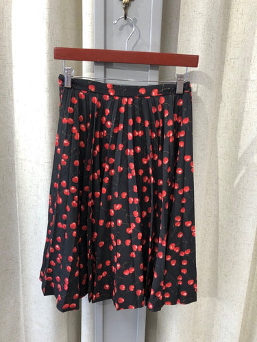 J.Crew Black Cherry Print Pleated Midi Skirt sz 000