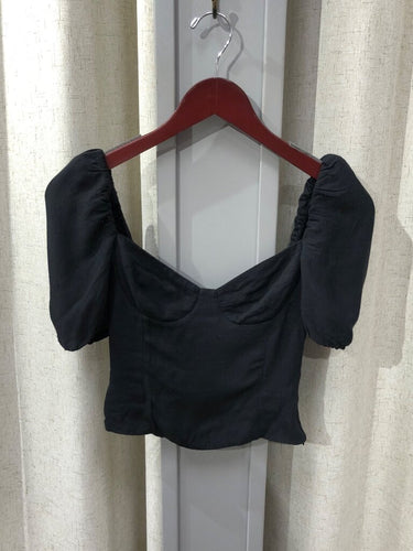 Wilfred Black Novella Short Sleeve Puff Blouse sz XS