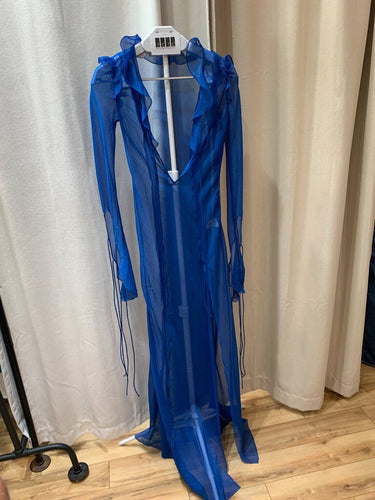 Rat & Boa Blue Sheer Ruffle Maxi Dress sz XS