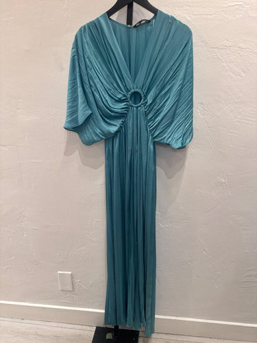 Zara Teal Pleated O-Ring Kimono Sleeve Maxi Dress Size S sz S
