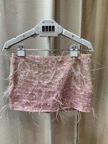 Retrofête Pink Sequin Feather Mini Skirt sz S