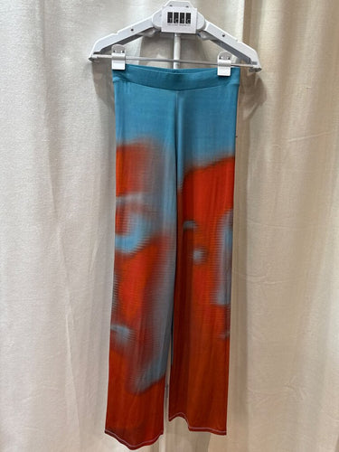 Paloma Wool Blue & Rust Abstract Print Wide Leg Pants sz XS