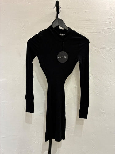 White Fox Black Ribbed Long Sleeve Open Back Mini Dress sz XS