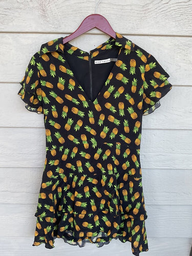 Alice + Olivia Pineapple Print Tiered Mini Dress sz 10
