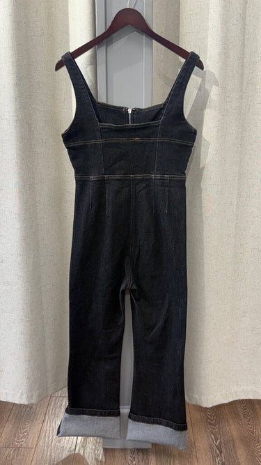 Emory Park Dark Wash Denim Zip-Front Jumpsuit sz L