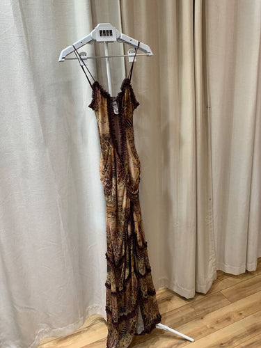 Jaded London Printed Mesh Ruffle Maxi Dress sz 4
