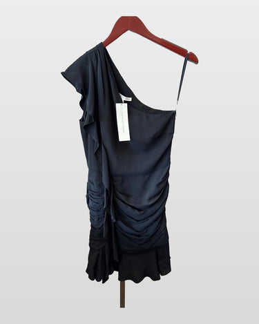 Veronica Beard Black One-Shoulder Ruched Mini Dress Size 6 sz 6