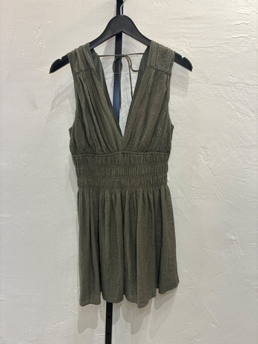Abercrombie & Fitch Olive Green Smocked Waist Sleeveless Mini Dress sz M