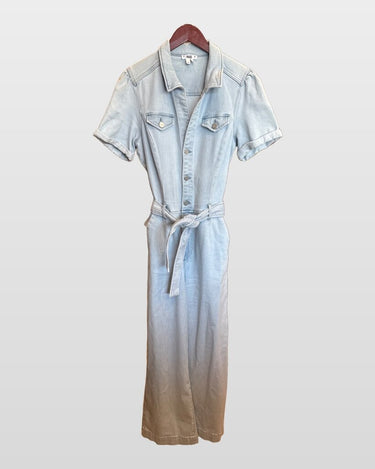 PAIGE Light Wash Denim Short Sleeve Belted Jumpsuit Size 8 sz 8