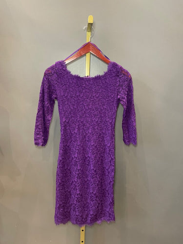 Diane von Furstenberg Purple Zarita Lace 3/4 Sleeve Dress sz 0