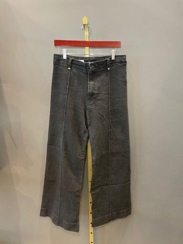 Zara Washed Black Seamed Wide Leg Denim Pants sz 10
