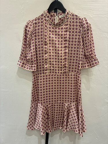 Sandro Rhinestone Collar Geometric Print Mini Dress sz 2