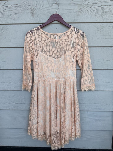 Free People Lace 3/4 Sleeve Mini Dress sz 6