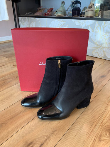 Salvatore Ferragamo Suede & Patent Leather Ankle Booties sz 8.5