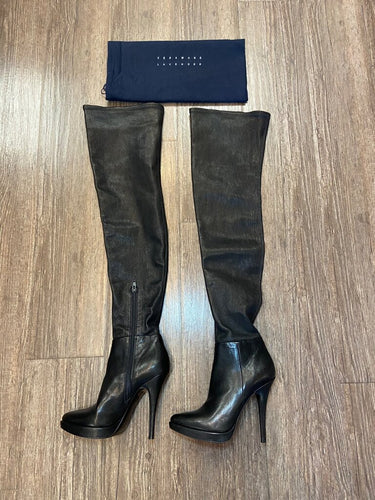 Vera Wang Lavender Black Leather Platform Over-the-Knee Boots sz 7M