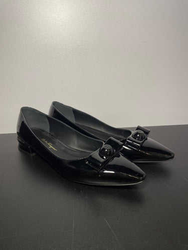 Salvatore Ferragamo Black Patent Leather Bow Ballet Flats sz 9 1/2