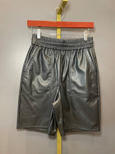 AG Adriano Goldschmied Black Faux Leather Elastic Waist Shorts sz S