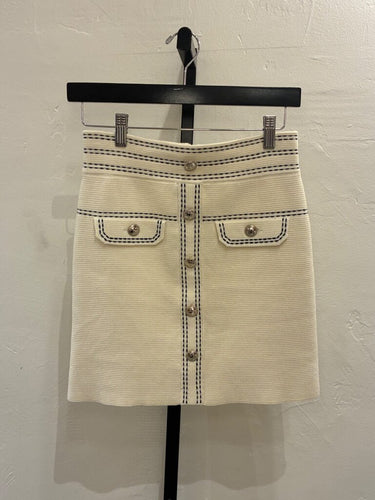 Maje Knit Contrast-Stitched Button-Front Mini Skirt sz 38