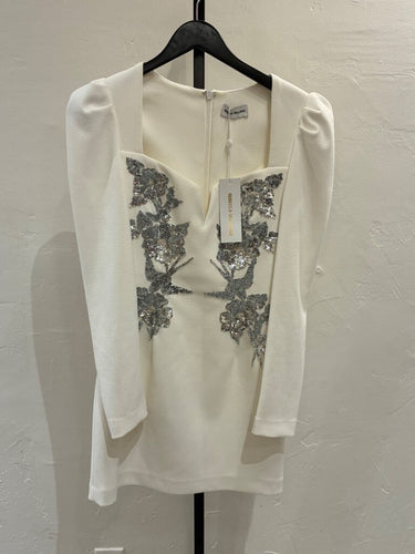 Rebecca Vallance White Sequin Embellished Long Sleeve Mini Dress Sz 4