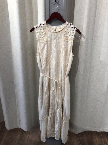 Tiny Anthropologie Embroidered Sleeveless Maxi Dress in Cream sz S