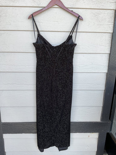 Laundry by Shelli Segal Black Ruched Sparkle Midi Slip Dress sz 6