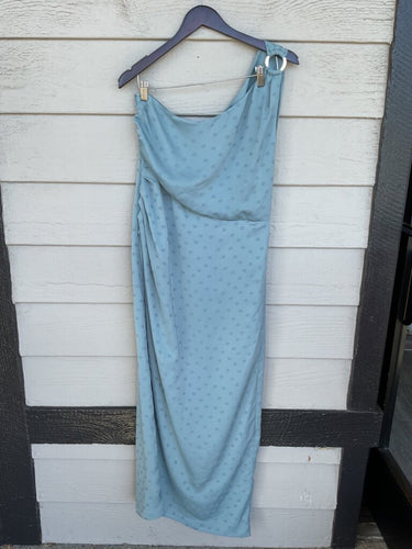 Favorite Daughter Blue Polka Dot Jacquard One-Shoulder Dress sz 12