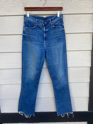 Mother Blue Bootcut Jeans with Frayed Hem sz 32