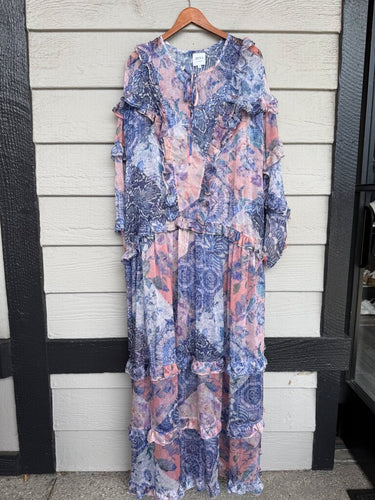 MISA Los Angeles Floral Print Ruffle Tiered Maxi Dress sz L
