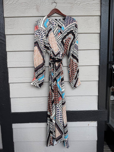 Reiss Geometric Print Long Sleeve Maxi Dress sz 12