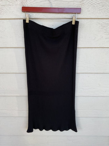 Eileen Fisher Black Ribbed Knit Midi Skirt sz M