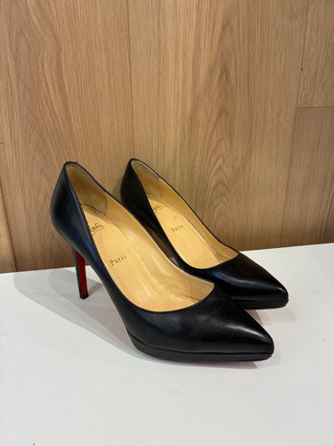 Christian Louboutin Black Leather Pointed-Toe Platform Pumps sz 39.5