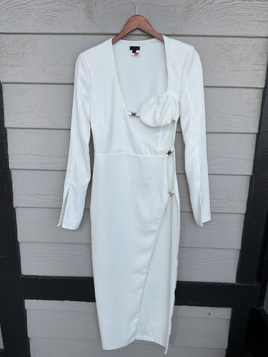 NBD White Long Sleeve Cutout Buckle Midi Dress sz S