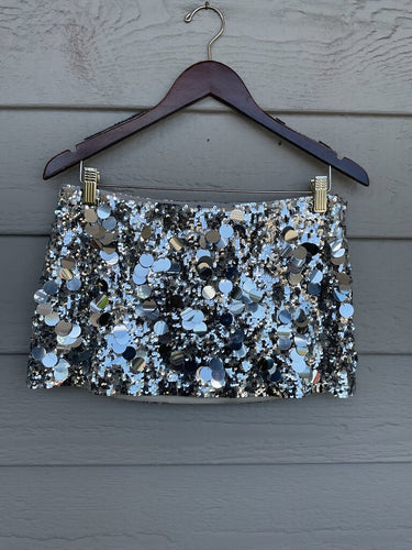 Guizio Silver Sequin Paillette Mini Skirt sz SMALL