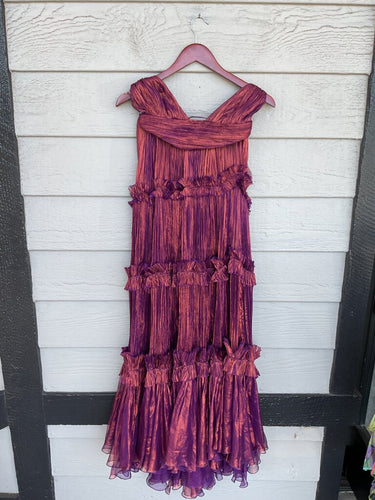 Johanna Lucia Metallic Ruffled Maxi Dress sz FR 36 / IT 40 / UK 8