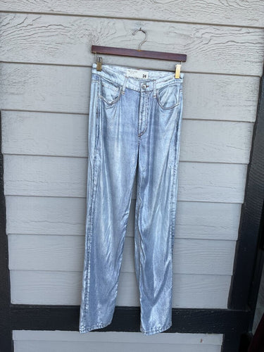 rag & bone Metallic Silver Foil Straight Leg Jeans Size 24 sz 24