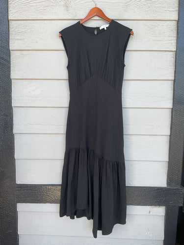 FRAME Black Sleeveless Asymmetrical Hem Midi Dress sz S/P