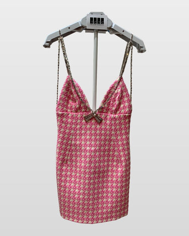 AREA Pink Houndstooth Crystal Embellished Mini Dress sz XS?