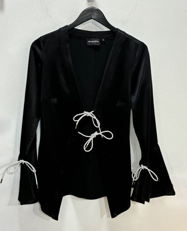 Retrofête Black Tie-Detail Long-Sleeve Romper sz S