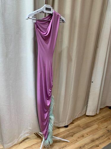 NERVI Draped Feather-Trimmed Maxi Dress sz S?