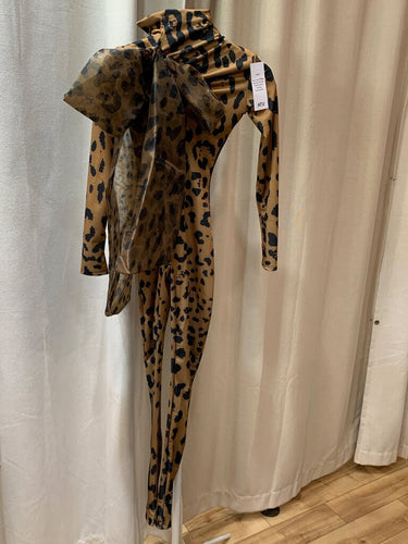 ATU Body Couture Leopard Print Tiger Catsuit with Organza Bow sz S