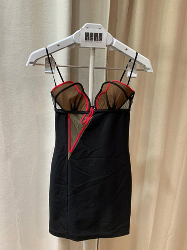 Nensi Dojaka Contrast Trim Mesh Detail Mini Dress sz S