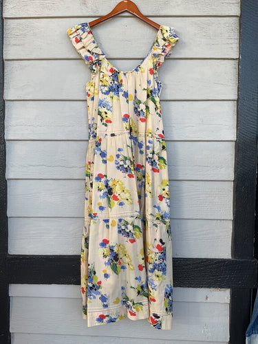 The Great. Floral Tiered Ruffle Strap Maxi Dress sz 0