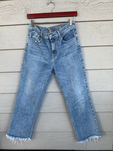 7 For All Mankind Cropped Straight Leg Raw Hem Jeans sz 31