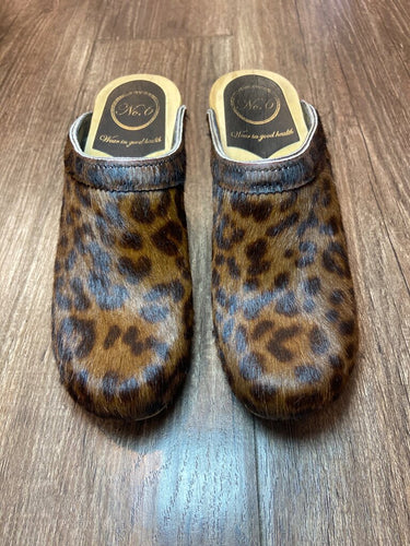 No.6 Leopard Calf Hair Wooden Heel Clogs sz 37