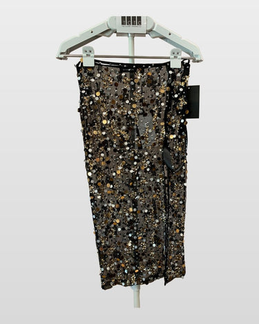 Retrofête Black & Metallic Sequin Embellished Midi Skirt sz S