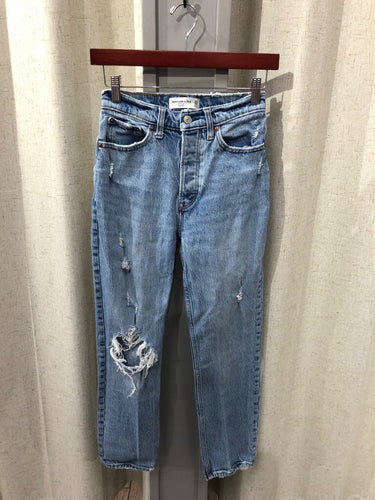 Abercrombie & Fitch The Dad High Rise Distressed Straight Leg Jeans sz 24/00S