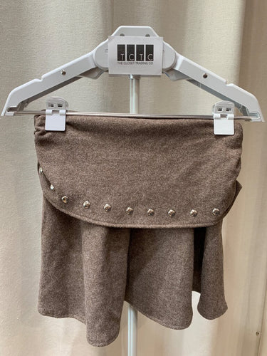 Zara Heather Brown Studded Foldover Knit Mini Skirt sz S