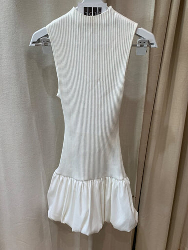 Zara White Ribbed Cutout Bubble-Hem Mini Dress